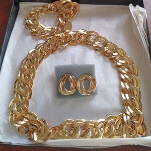 Chunky Gold Chain Necklace,  Bracelet and Earring Set ~
